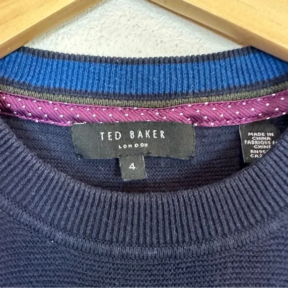 Ted Baker Marlin Textured Navy Blue Crew Neck Jumper Sweater Men’s Sz 4 / Medium